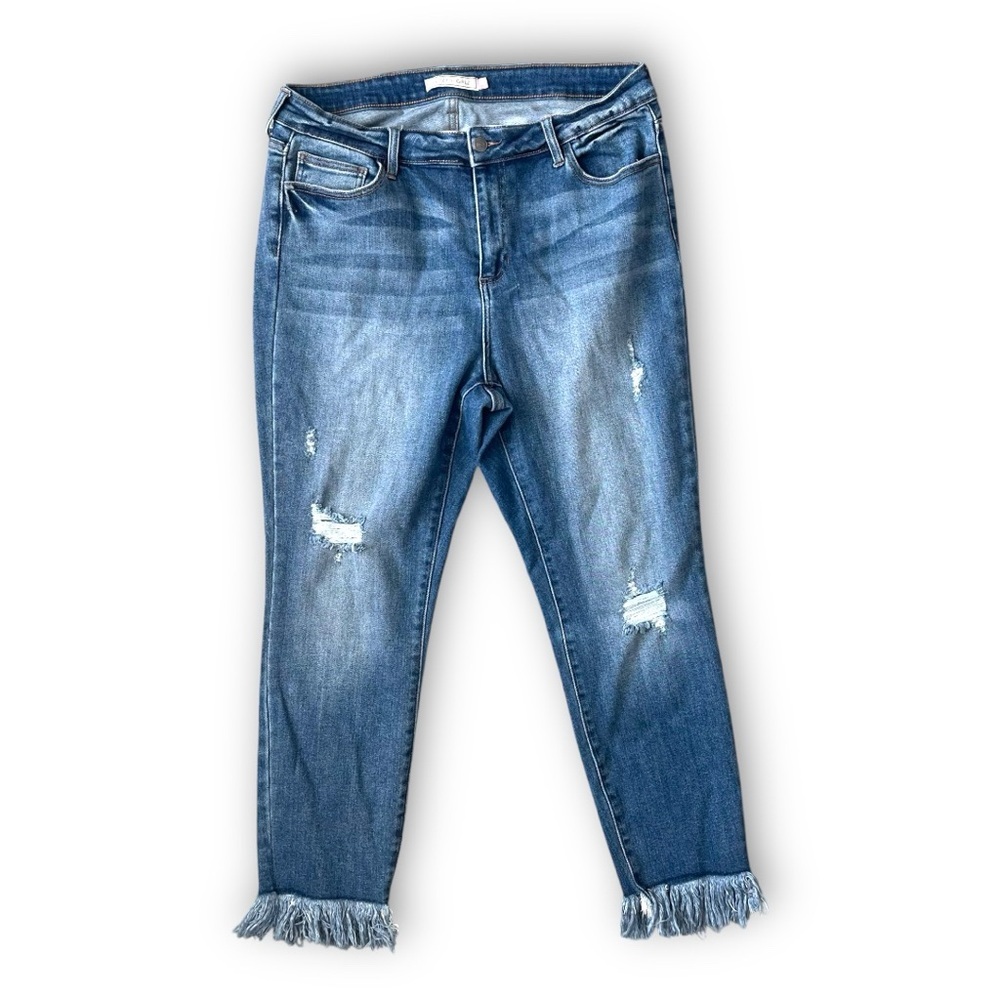 Frayed Hem Distressed Blue Jeans Plus Size Stretchy Curvy Fringe Size 16 - Picture 3 of 5